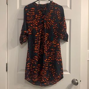 Attention Rolled Sleeve Button Up Dress with Belt